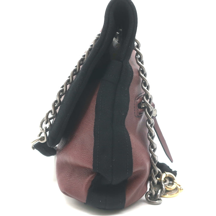 Lanvin Happy Chain Strap Shoulder Bag Burgundy Brown Leather Crossbody