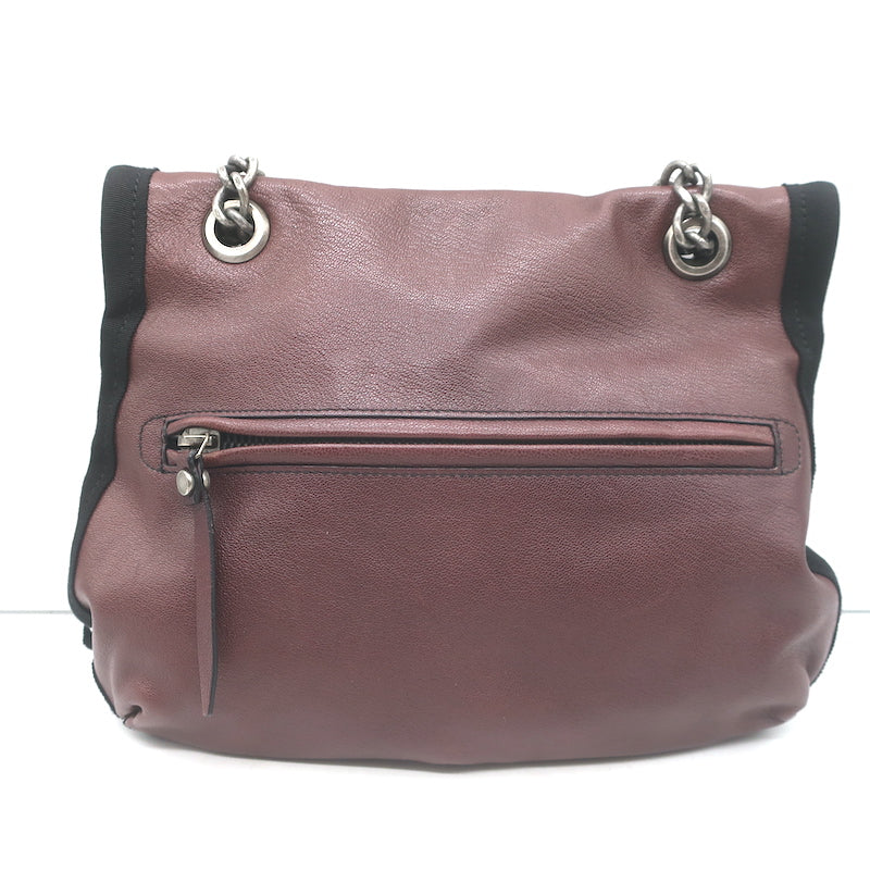 Lanvin Happy Chain Strap Shoulder Bag Burgundy Brown Leather Crossbody