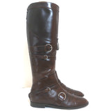 Jean Paul Gaultier Knee High Flat Riding Boots Dark Brown Leather Size 38.5