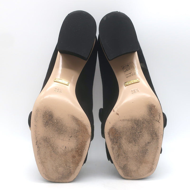 Gucci GG Marmont Fringed Loafer Pumps Black Suede Size 36.5