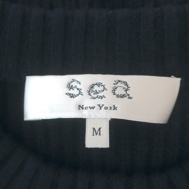 SEA James Organza Sleeve Sweater Navy Silk &amp; Ribbed Wool Size Medium