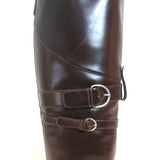 Jean Paul Gaultier Knee High Flat Riding Boots Dark Brown Leather Size 38.5