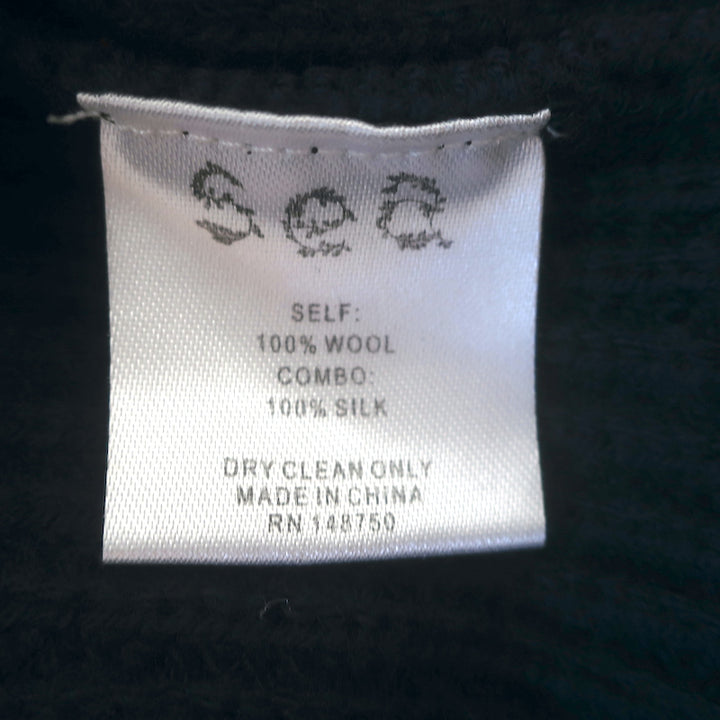 SEA James Organza Sleeve Sweater Navy Silk &amp; Ribbed Wool Size Medium