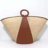 Cult Gaia Roksana Tote Natural Straw & Brown Leather Oversize Shoulder Bag