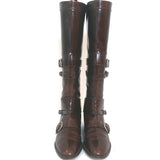 Jean Paul Gaultier Knee High Flat Riding Boots Dark Brown Leather Size 38.5