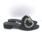 Gucci Maxime Crystal Horsebit Slide Sandals Black Suede Size 38