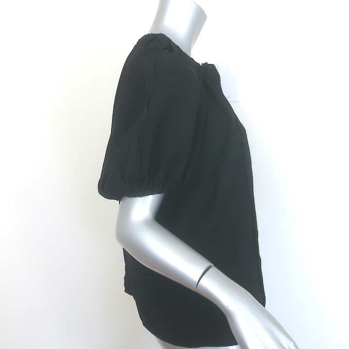Ulla Johnson Marcelena Tie-Neck Top Black Crepe Size 4 Puff Sleeve Blouse