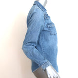 FRAME Denim Ruffle Yoke Shirt Kent Blue Cotton Size Small Long Sleeve Top