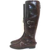Jean Paul Gaultier Knee High Flat Riding Boots Dark Brown Leather Size 38.5
