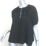 Ulla Johnson Marcelena Tie-Neck Top Black Crepe Size 4 Puff Sleeve Blouse