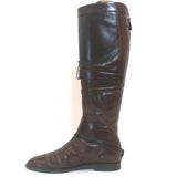 Jean Paul Gaultier Knee High Flat Riding Boots Dark Brown Leather Size 38.5