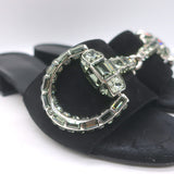 Gucci Maxime Crystal Horsebit Slide Sandals Black Suede Size 38
