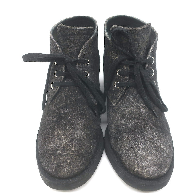 Chanel 16A CC Lace-Up Chukka Boots Dark Grey Textured Suede Size 38 US 7