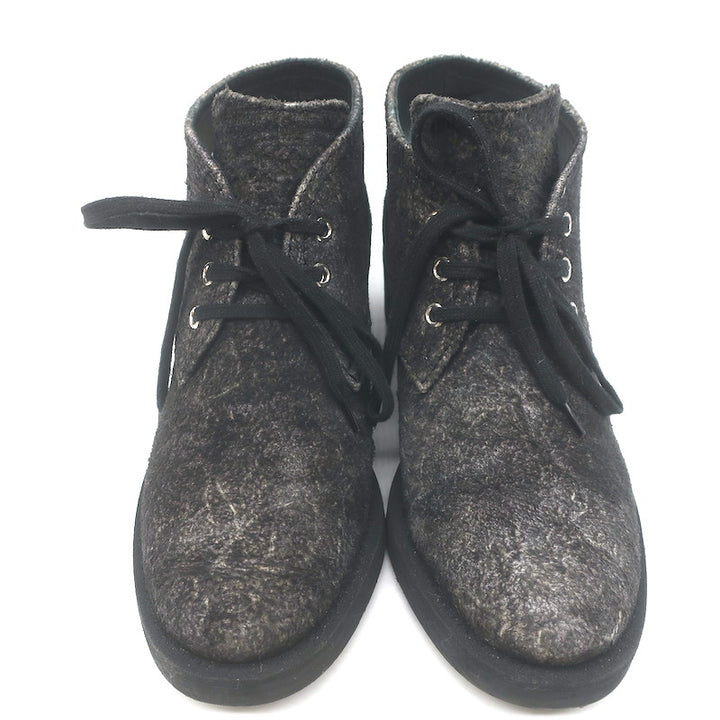 Chanel 16A CC Lace-Up Chukka Boots Dark Grey Textured Suede Size 38 US 7