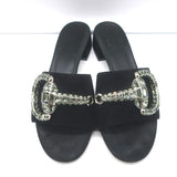 Gucci Maxime Crystal Horsebit Slide Sandals Black Suede Size 38