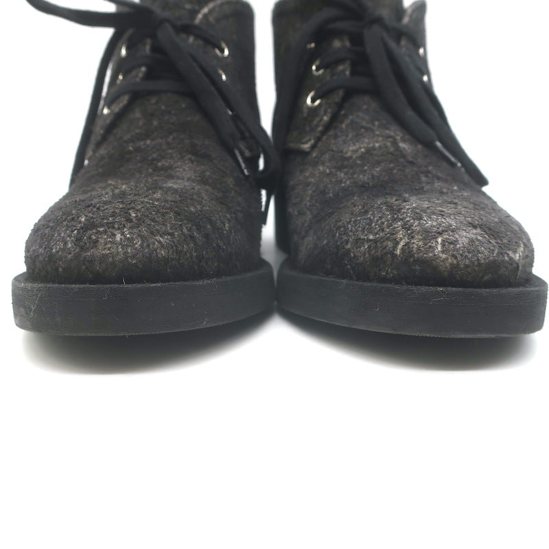 Chanel 16A CC Lace-Up Chukka Boots Dark Grey Textured Suede Size 38 US 7