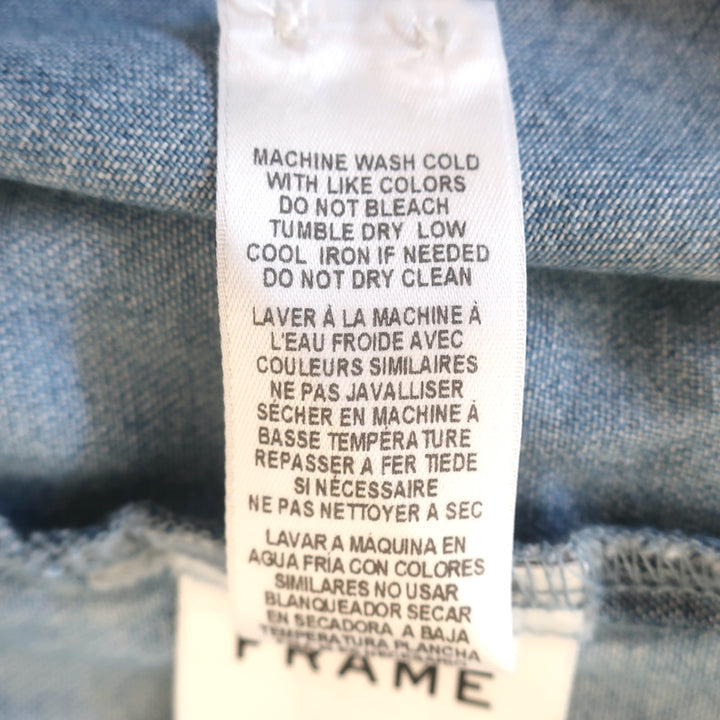 FRAME Denim Ruffle Yoke Shirt Kent Blue Cotton Size Small Long Sleeve Top