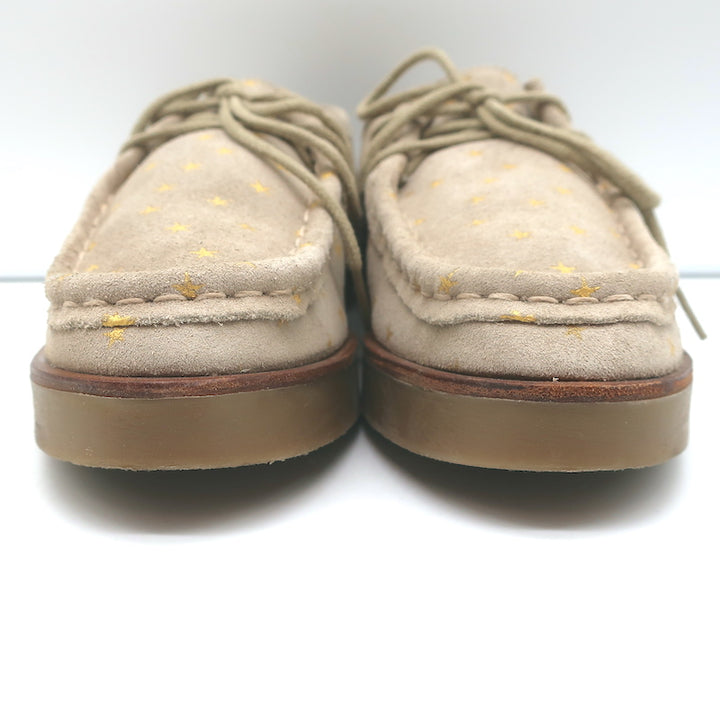 THE GREAT Scout Lace-Up Shoes Taupe Star Print Shearling-Lined Suede Size 8