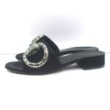 Gucci Maxime Crystal Horsebit Slide Sandals Black Suede Size 38