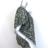 Ulla Johnson Sena Tie-Neck Top Navy Floral Print Size 10 Short Sleeve Blouse