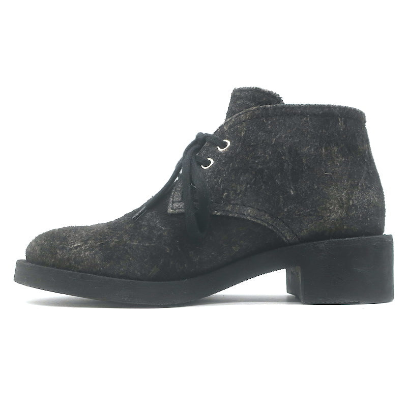 Chanel 16A CC Lace-Up Chukka Boots Dark Grey Textured Suede Size 38 US 7