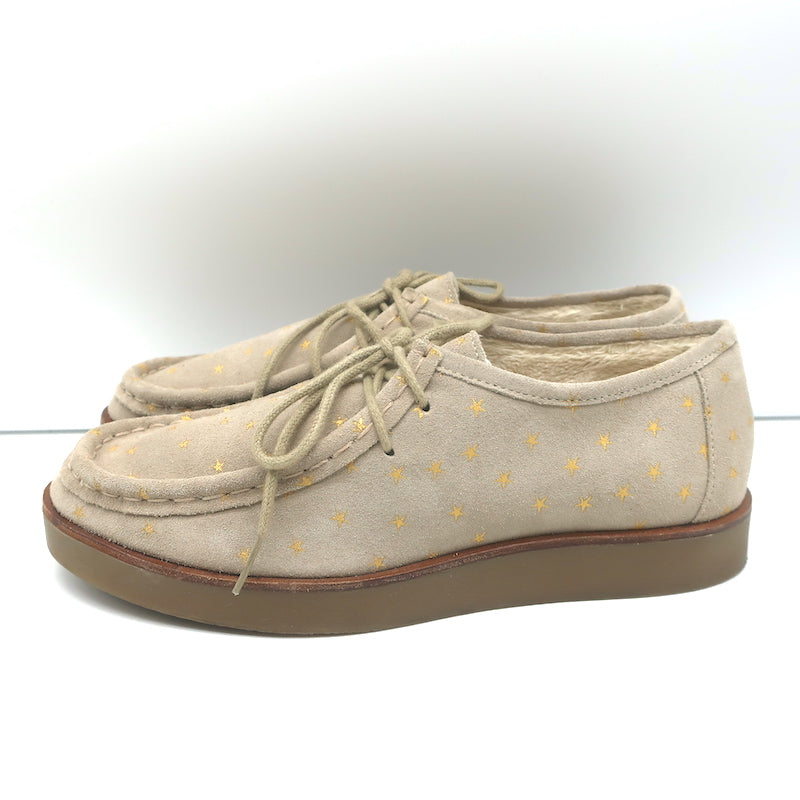 THE GREAT Scout Lace-Up Shoes Taupe Star Print Shearling-Lined Suede Size 8