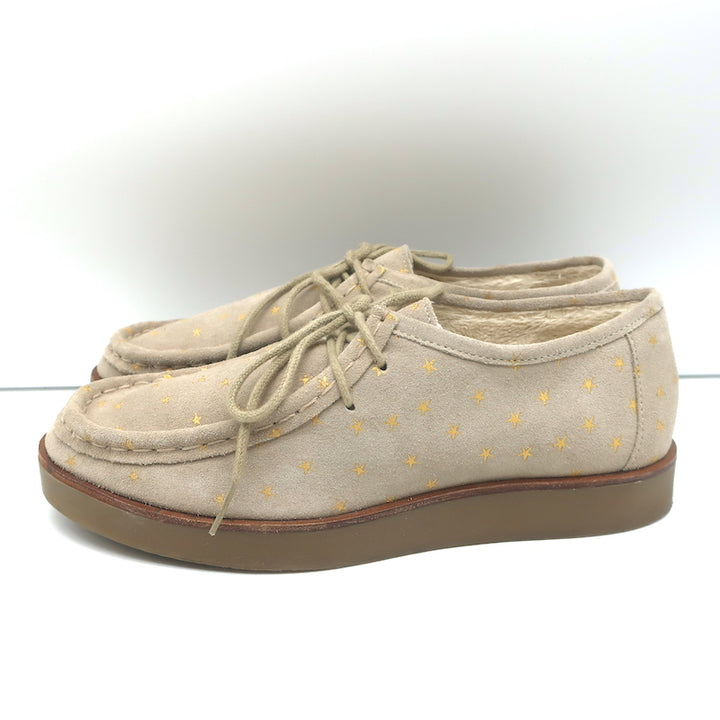 THE GREAT Scout Lace-Up Shoes Taupe Star Print Shearling-Lined Suede Size 8