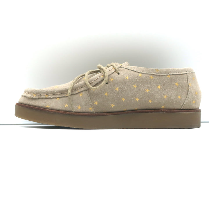 THE GREAT Scout Lace-Up Shoes Taupe Star Print Shearling-Lined Suede Size 8