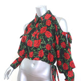 Alexander Wang Cold Shoulder Shirt Rose Print Silk Size Small Long Sleeve Top