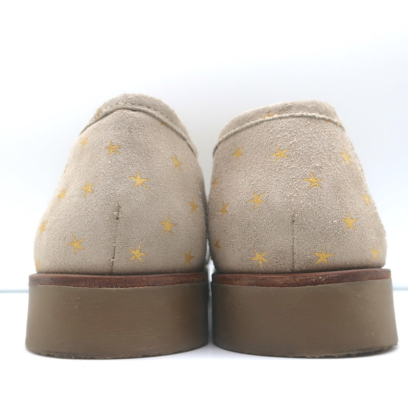 THE GREAT Scout Lace-Up Shoes Taupe Star Print Shearling-Lined Suede Size 8