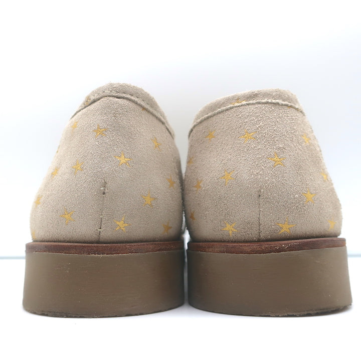 THE GREAT Scout Lace-Up Shoes Taupe Star Print Shearling-Lined Suede Size 8