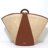 Cult Gaia Roksana Tote Natural Straw & Brown Leather Oversize Shoulder Bag