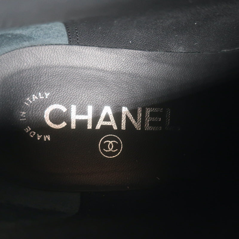Chanel 16A CC Lace-Up Chukka Boots Dark Grey Textured Suede Size 38 US 7