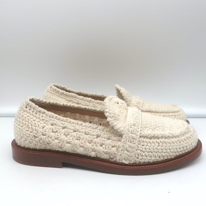 Chloe Kalya Crochet Loafers Ivory Size 38 Slip-On Flats NEW