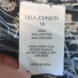 Ulla Johnson Sena Tie-Neck Top Navy Floral Print Size 10 Short Sleeve Blouse