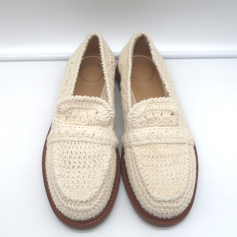 Chloe Kalya Crochet Loafers Ivory Size 38 Slip-On Flats NEW