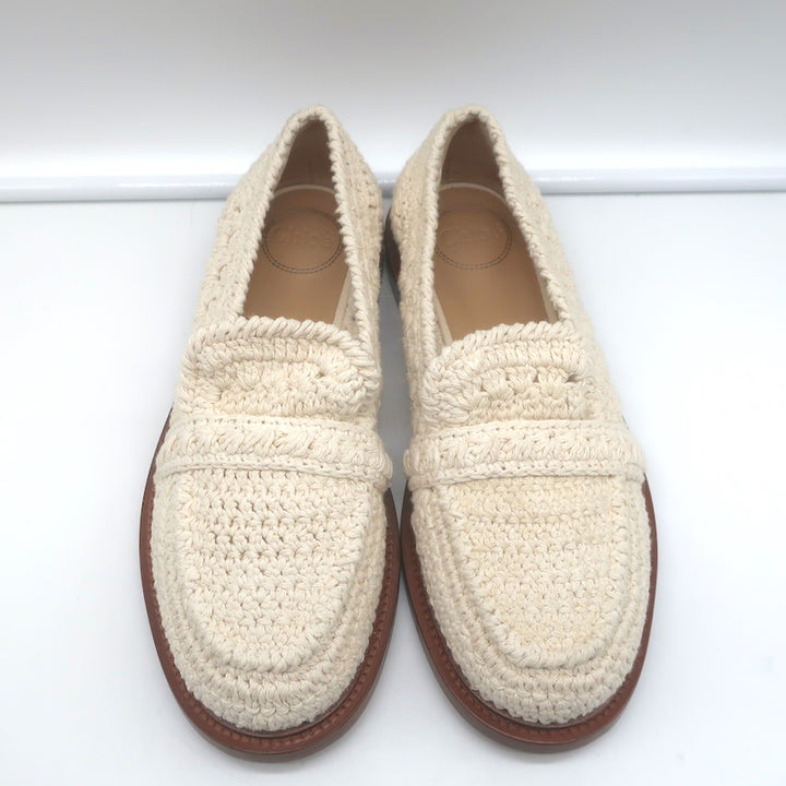 Chloe Kalya Crochet Loafers Ivory Size 38 Slip-On Flats NEW