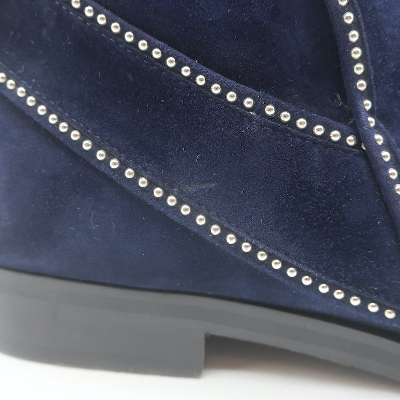 Alaia Studded Buckled Strap Ankle Boots Navy Suede Size 39