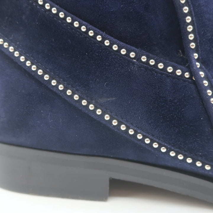 Alaia Studded Buckled Strap Ankle Boots Navy Suede Size 39