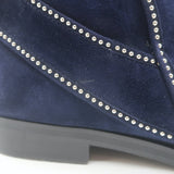 Alaia Studded Buckled Strap Ankle Boots Navy Suede Size 39