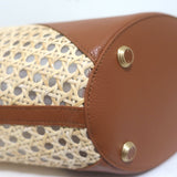 Cult Gaia Roksana Tote Natural Straw & Brown Leather Oversize Shoulder Bag