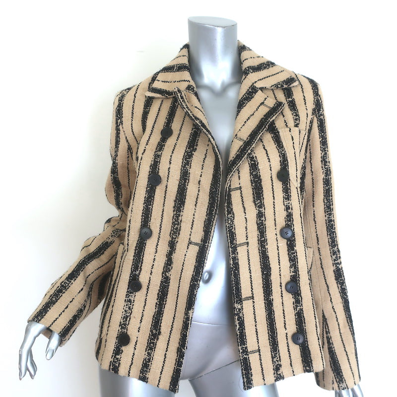 Christian Dior Striped Boucle Tweed Double Breasted Jacket Beige/Black Size US 4