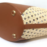 Cult Gaia Roksana Tote Natural Straw & Brown Leather Oversize Shoulder Bag