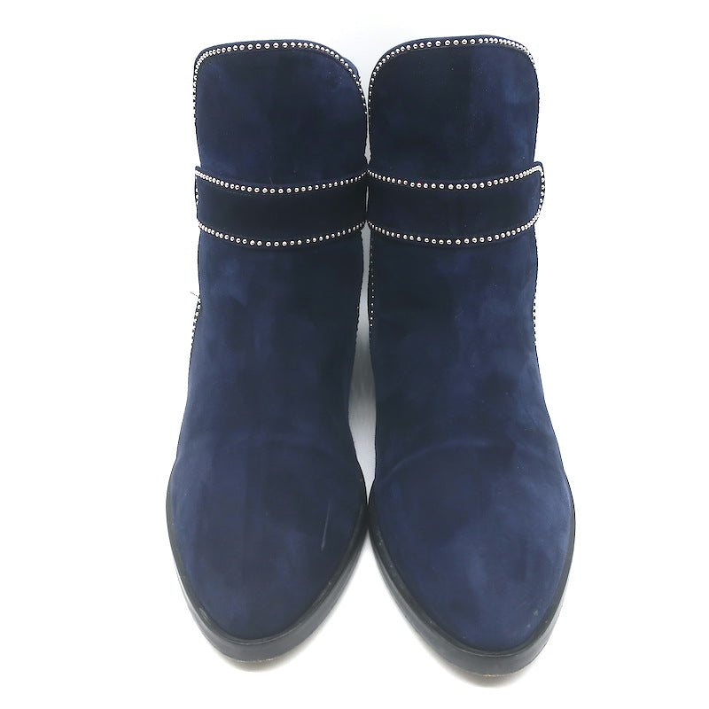 Alaia Studded Buckled Strap Ankle Boots Navy Suede Size 39