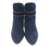 Alaia Studded Buckled Strap Ankle Boots Navy Suede Size 39