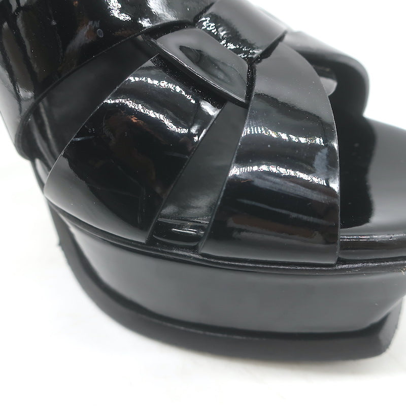 Yves Saint Laurent Tribute 120 Platform Sandals Black Patent Leather Size 37