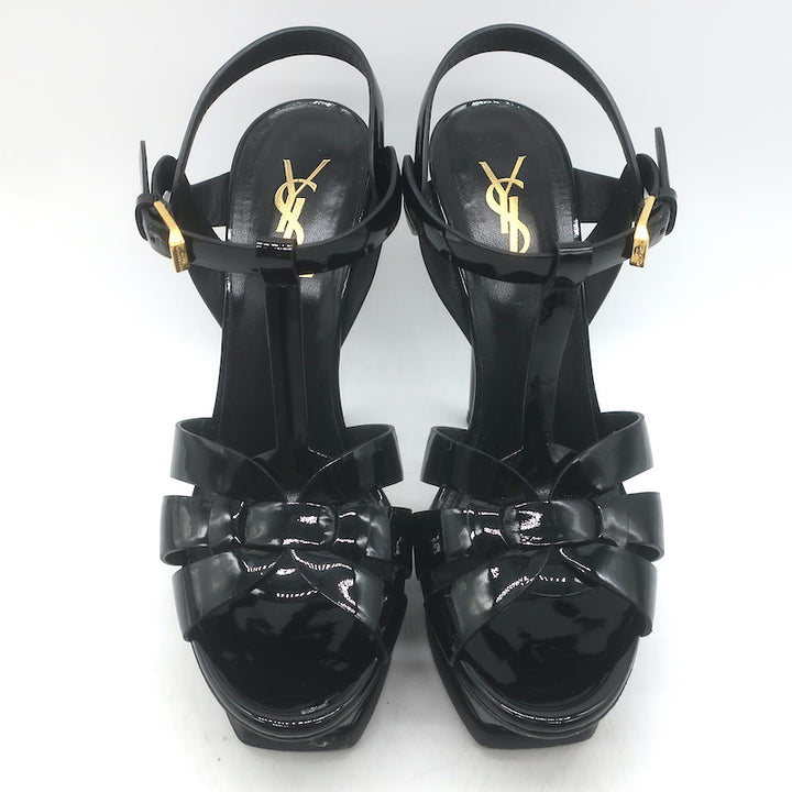 Yves Saint Laurent Tribute 120 Platform Sandals Black Patent Leather Size 37