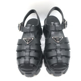 Prada Monolith Platform Fisherman Sandals Black Rubber Size 37