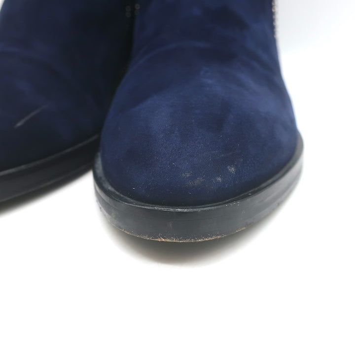 Alaia Studded Buckled Strap Ankle Boots Navy Suede Size 39