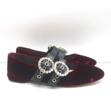 Miu Miu Crystal Buckle Mary Jane Flats Bordeaux Velvet Size 38